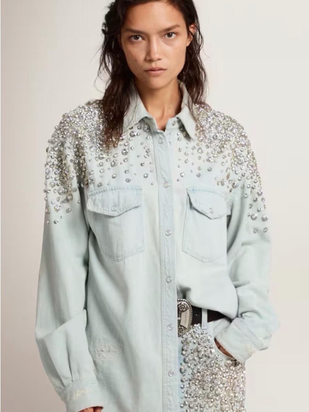 Embellished Light blue Denim Shirt